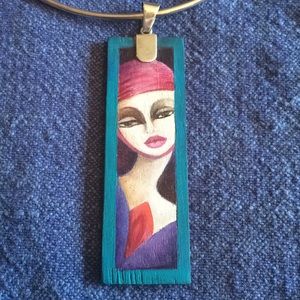 UNIQUE Sterling silver necklace w/oil paint onwood